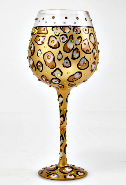 Lolita Leopard Wine Glass Hand Painted Animal Print Barware